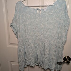 TRUE CRAFT Women's 2X Blue/Green White Boho Peasant Casual Everyday Top